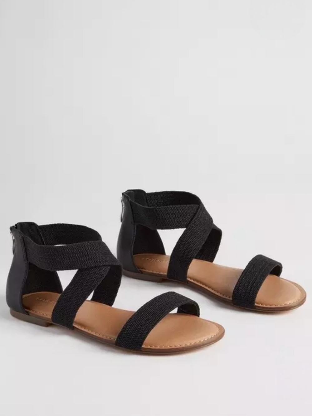 torrid Black Elastic Crossover Ankle-Strap Flat Sandals